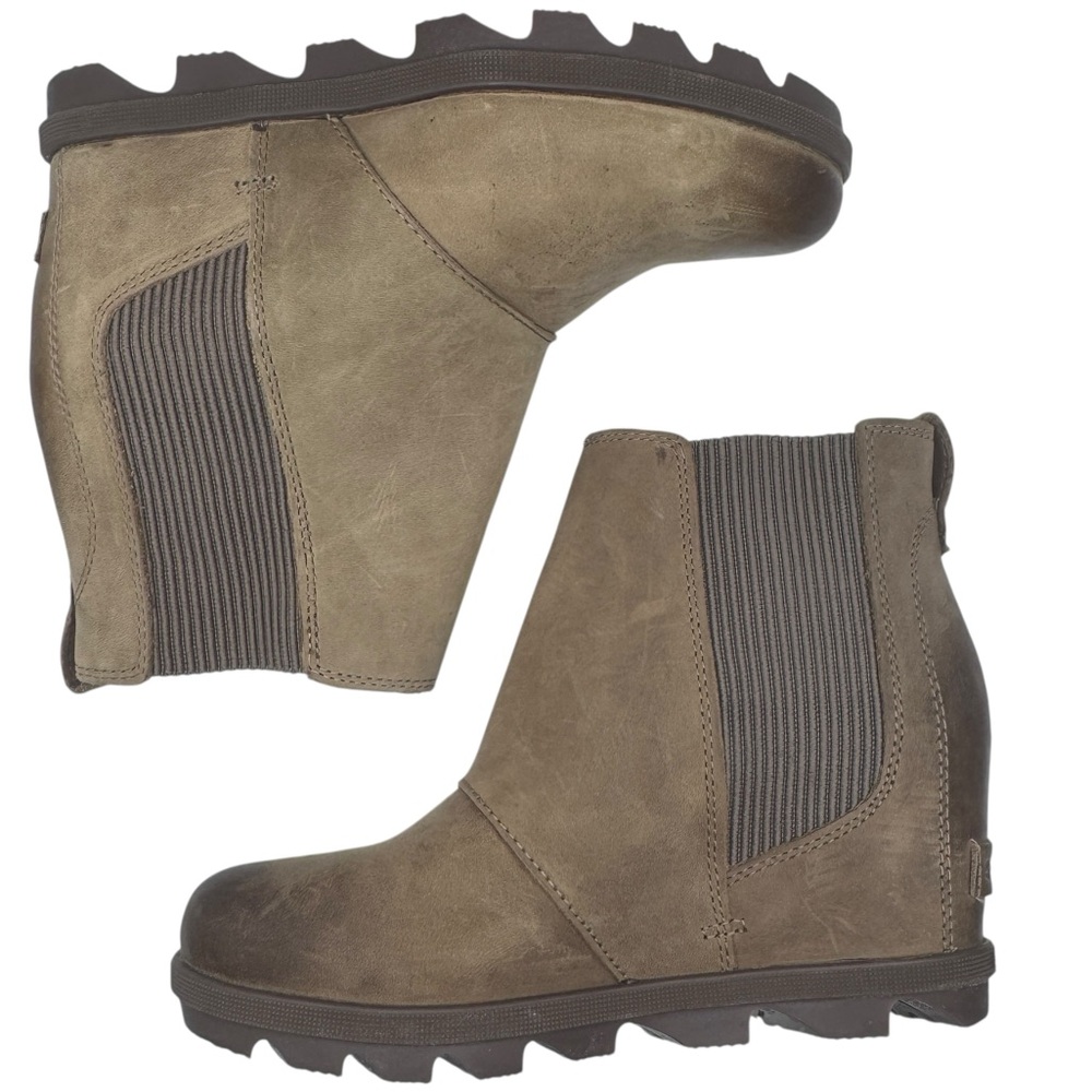Sorel Joan Rhapsody Hidden Wedge Heel Taupe Leather Ankle Booties - Size 7 - Picture 2 of 10